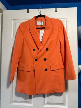stradivarius Orange Double-Breasted Blazer